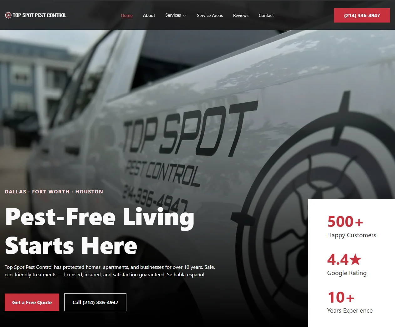 Top Spot Pest Control - Desktop View