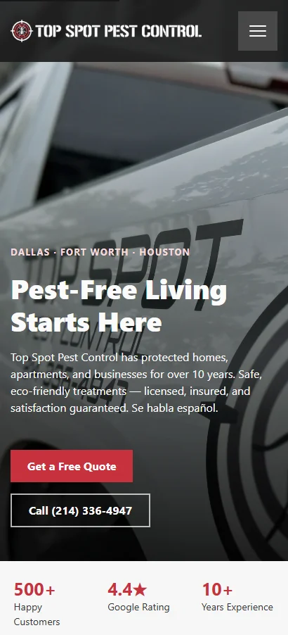 Top Spot Pest Control - Mobile View