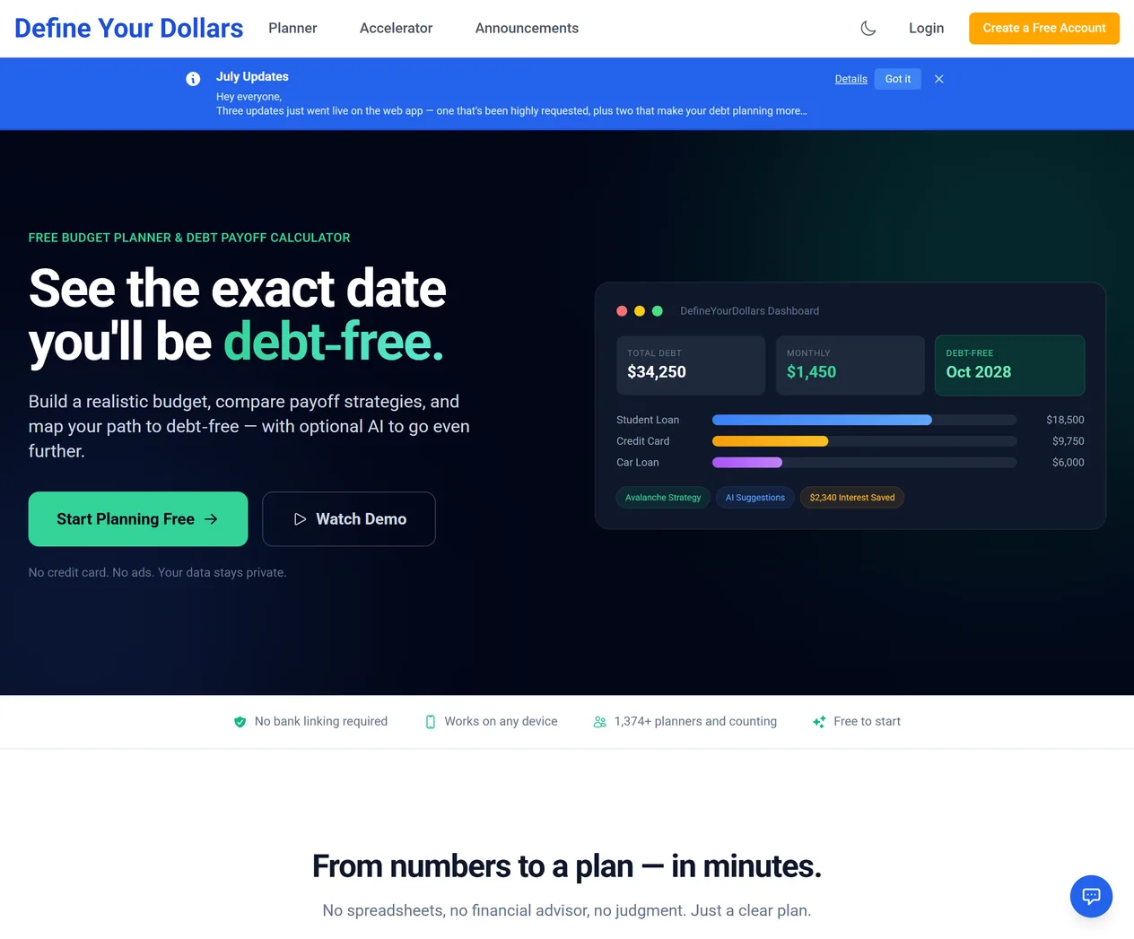 Define Your Dollars - Desktop View