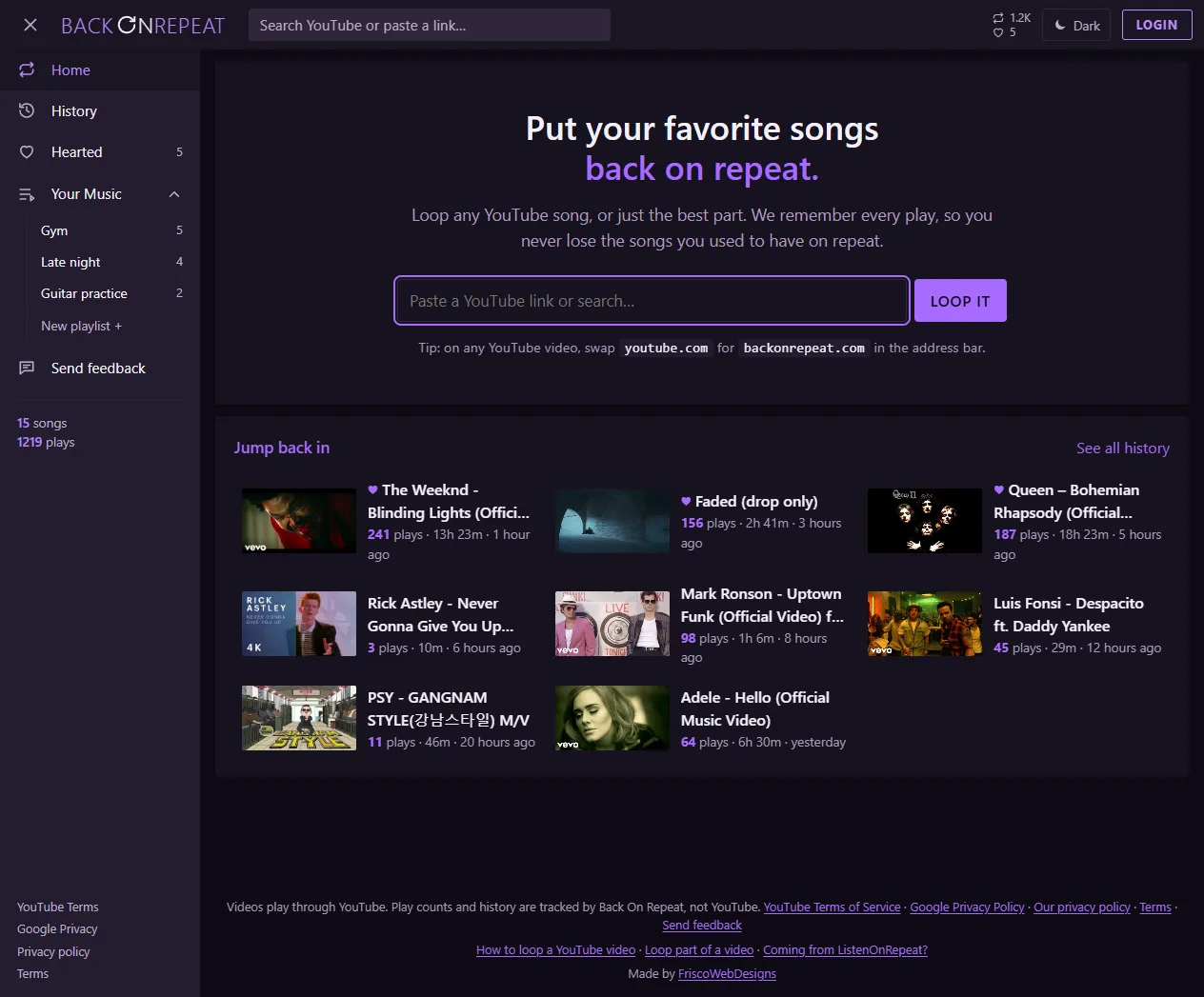 Back On Repeat app screen