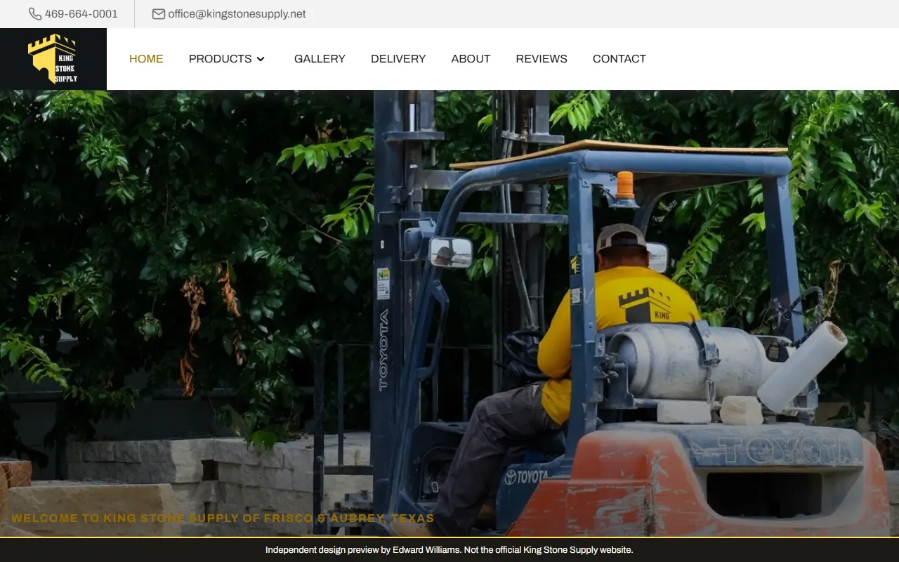 King Stone Supply concept homepage