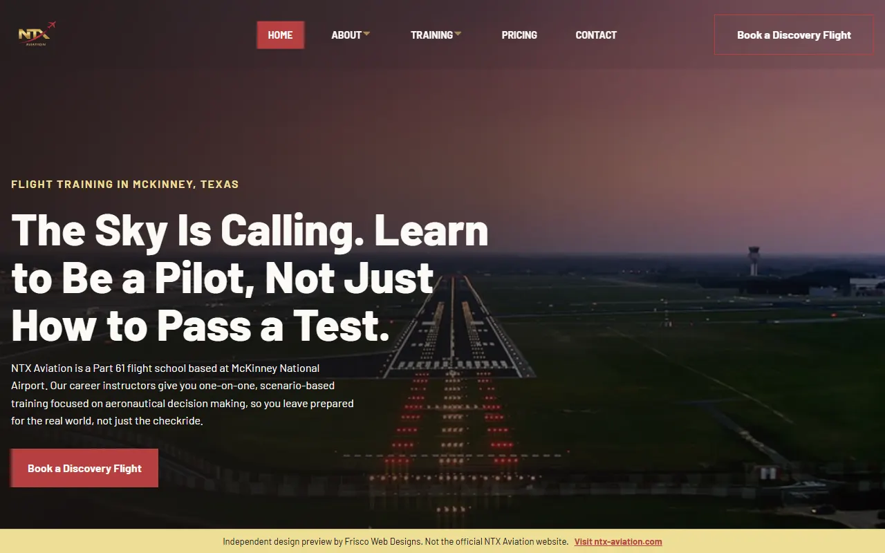 NTX Aviation concept homepage