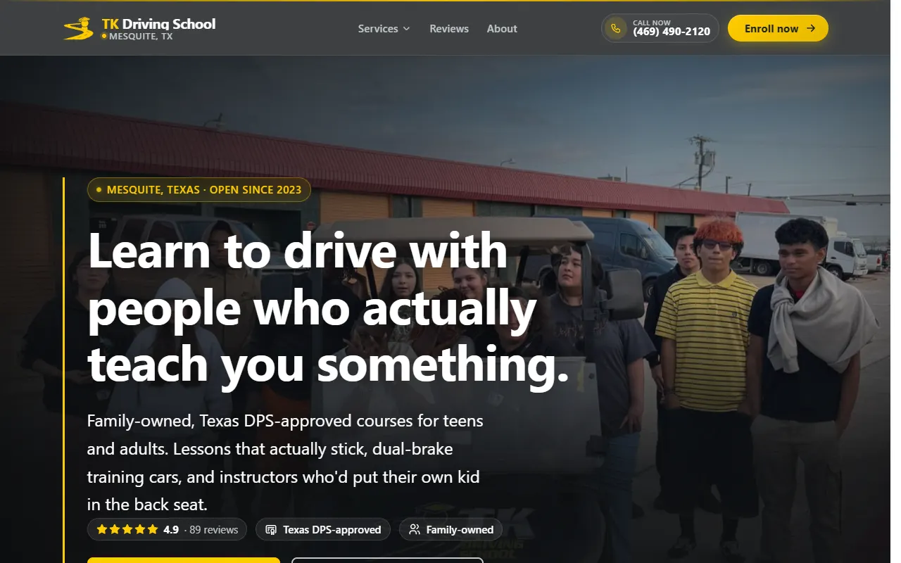 TK Driving School concept homepage